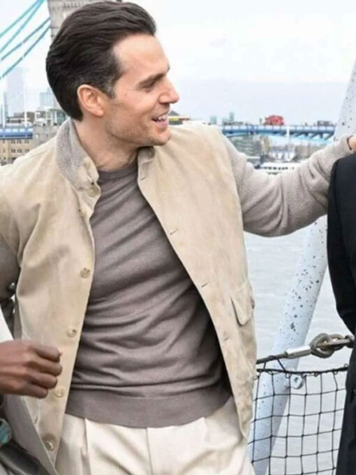 Henry Cavill Beige and Gray Bomber Jacket