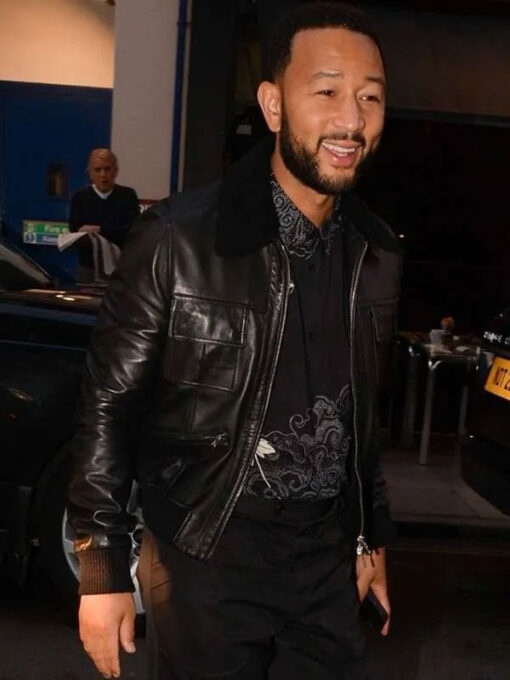 John Legend Black Leather Bomber Jacket