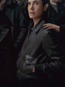 Jennifer Connelly Black Leather Bomber Jacket