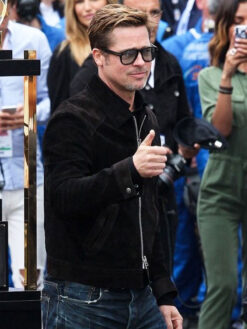 Brad Pitt Black Suede Leather Jacket