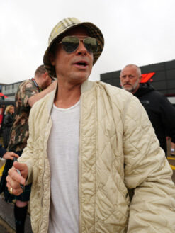 Brad Pitt Off White Quilted Bomber Jacket