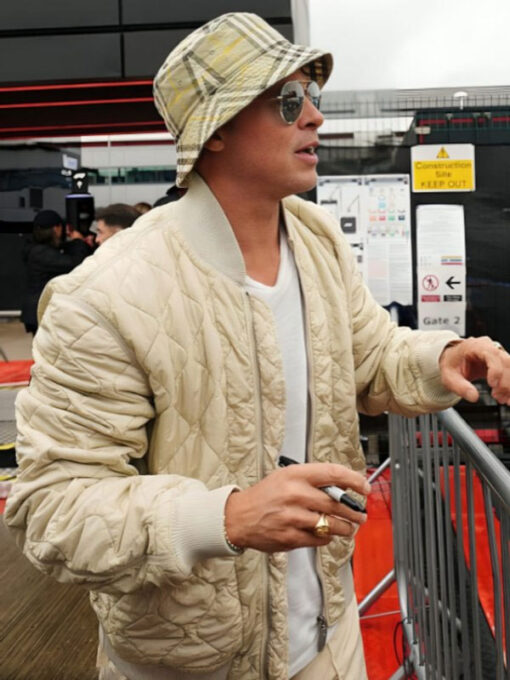 Brad Pitt Off White Quilted Jacket