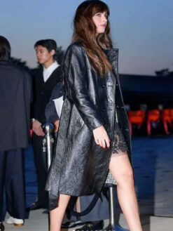 Dakota Johnson Black Leather Coat