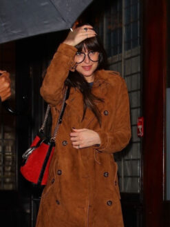 Dakota Johnson Brown Leather Coat