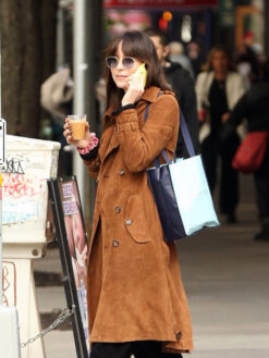 Dakota Johnson Brown Suede Leather Coat