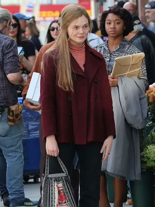 Elle Fanning Maroon Peacoat