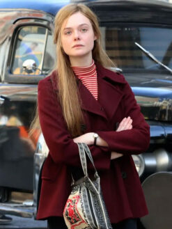 Elle Fanning Maroon Peacoat