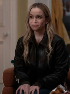 A.J. Cook Black Bomber Leather Jacket