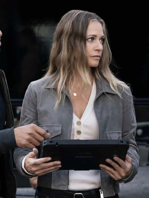 A.J. Cook Gray Leather Jacket