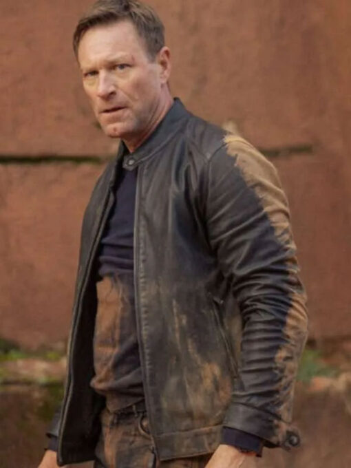 Aaron Eckhart Black Leather Jacket