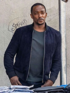 Anthony Mackie Blue Suede Leather Jacket