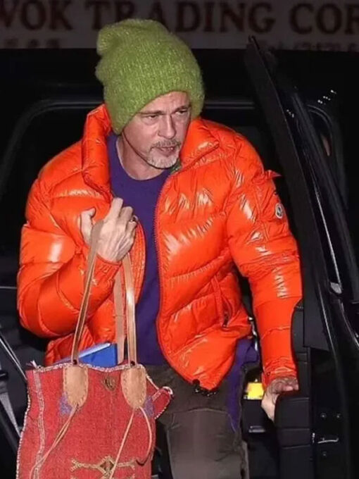 Brad Pitt Orange Puffer Jacket