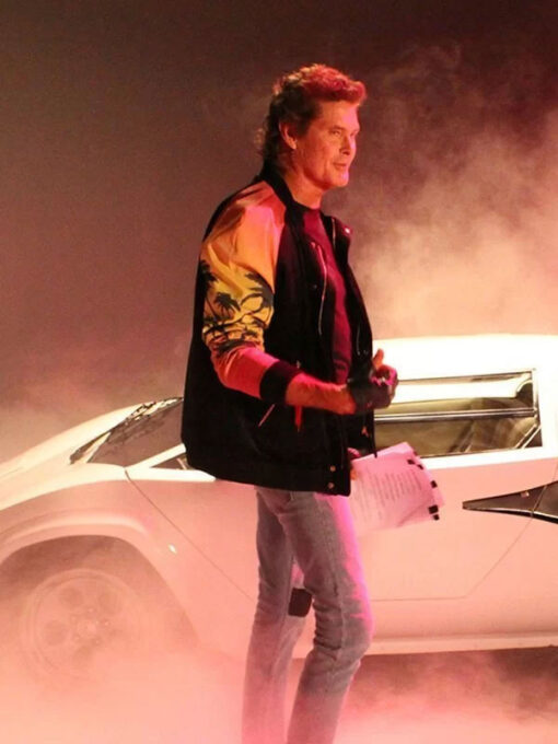 David Hasselhoff Black and Beige Bomber Jacket