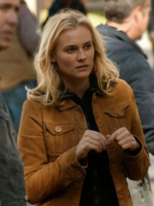 Diane Kruger Brown Suede Leather Jacket