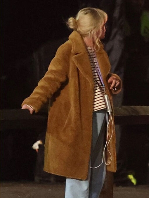 Florence Pugh Brown Shearling Trench Coat