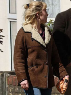 Florence Pugh Shearling Brown Suede Leather Jacket