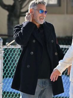 George Clooney Wool Black Peacoat