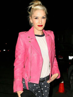 Gwen Stefani Pink Leather Biker Jacket