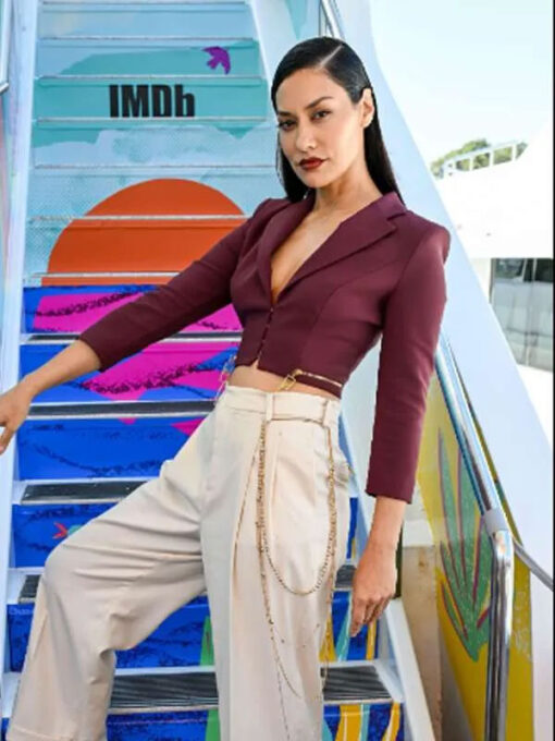 Janina Gavankar Maroon Cropped Blazer