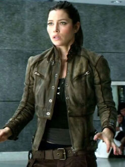 Jessica Biel Brown Leather Jacket