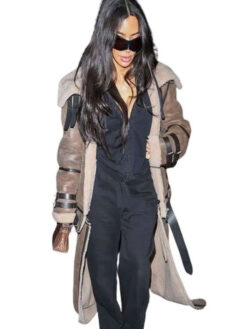 Kim Kardashian Brown Leather Coat