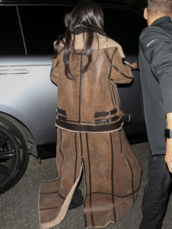 Kim Kardashian Shearling Brown Leather Coat