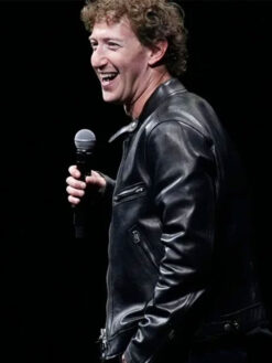 Mark Zuckerberg Black Leather Cafe Racer Jacket