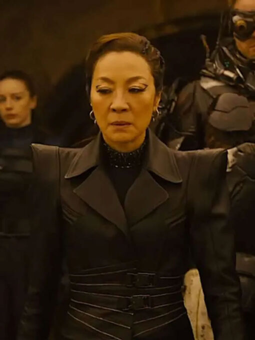 Michelle Yeoh Black Leather Coat