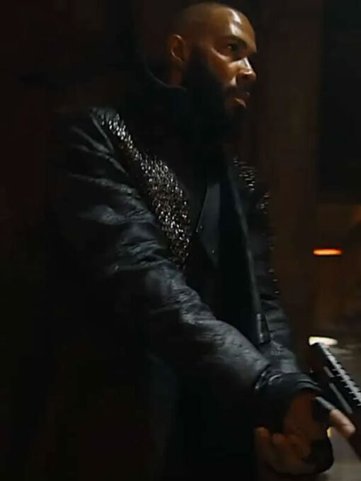 Omari Hardwick Black Leather Trench Coat