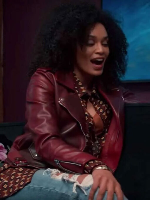 Pearl Thusi Maroon Leather Jacket