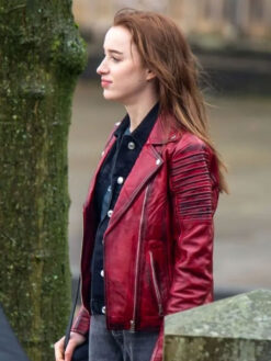 Phoebe Dynevor Leather Red Jacket