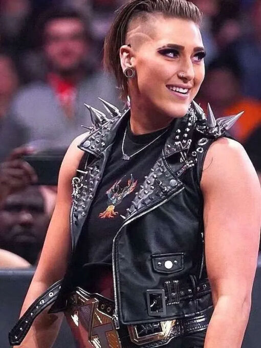 Rhea Ripley Studded Black Vest