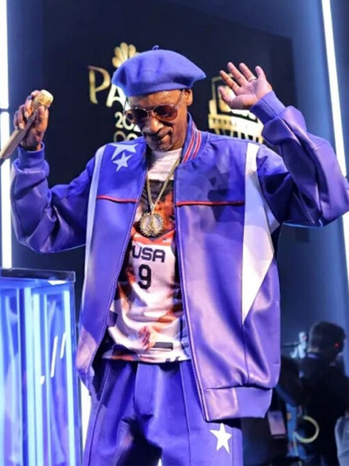 Snoop Dogg Purple Leather Bomber Jacket