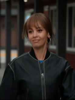 Vanessa Morgan Black Leather Bomber Jacket