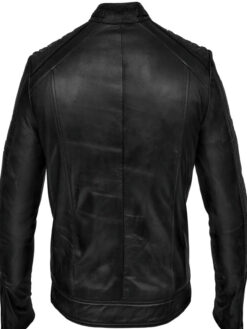 Cafe Racer Shiny Black Sheepskin Jacket