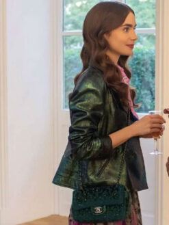 Emily Cooper Green Leather Biker Jacket