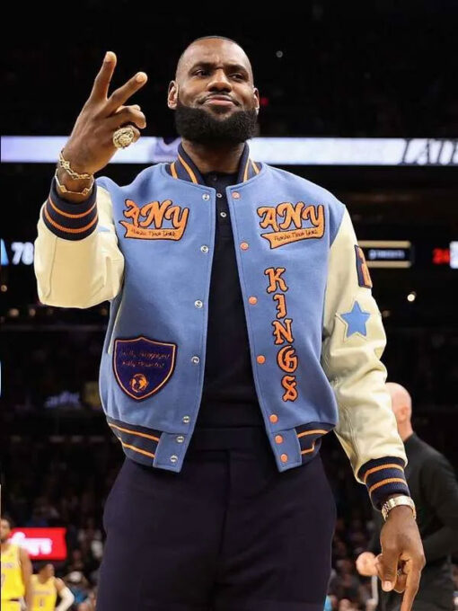 Lebron James Blue and Off White Jacket