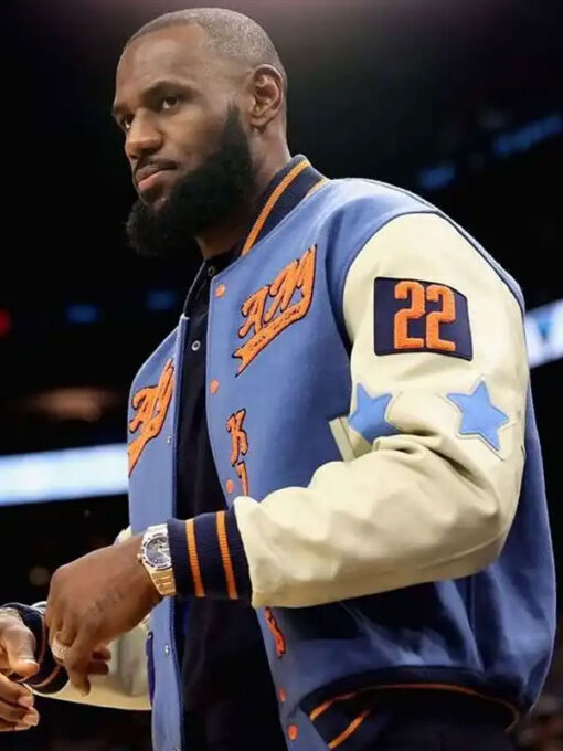 Lebron James Blue and Off White Varsity Jacket