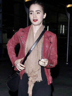 Lilly Collins Pink Jacket