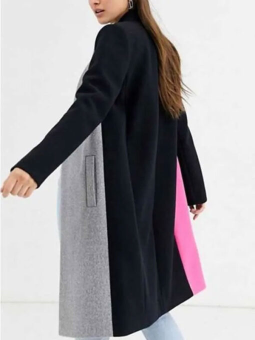 Lily Collins Color Block Wool Coat