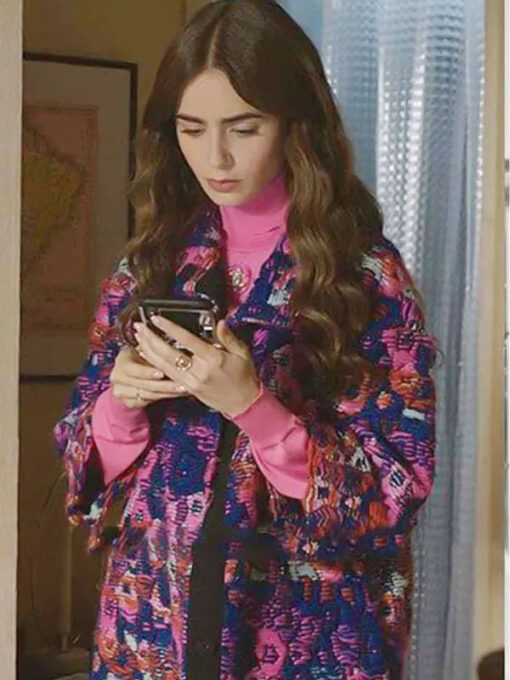 Lily Collins Floral Coat