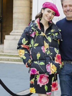 Lily Collins Floral Jacket