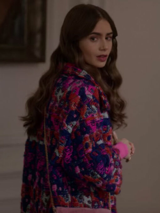 Lily Collins Floral Wool Coat