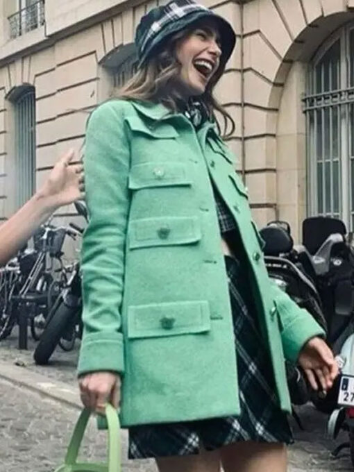 Lily Collins Green Coat