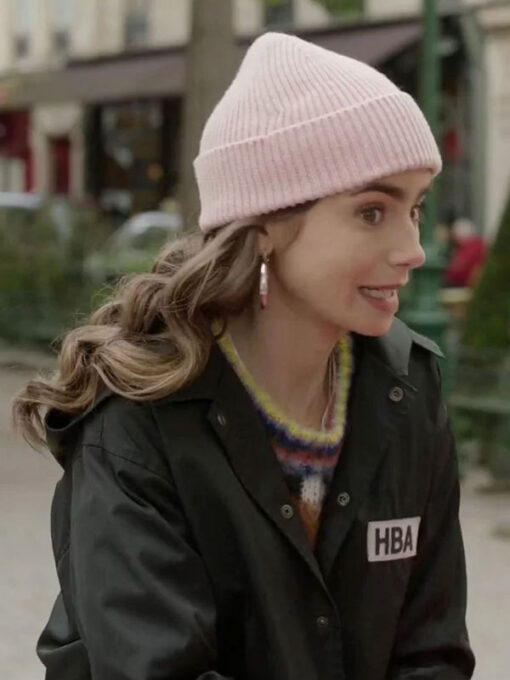 Lily Collins HBA Logo Cropped Jacket