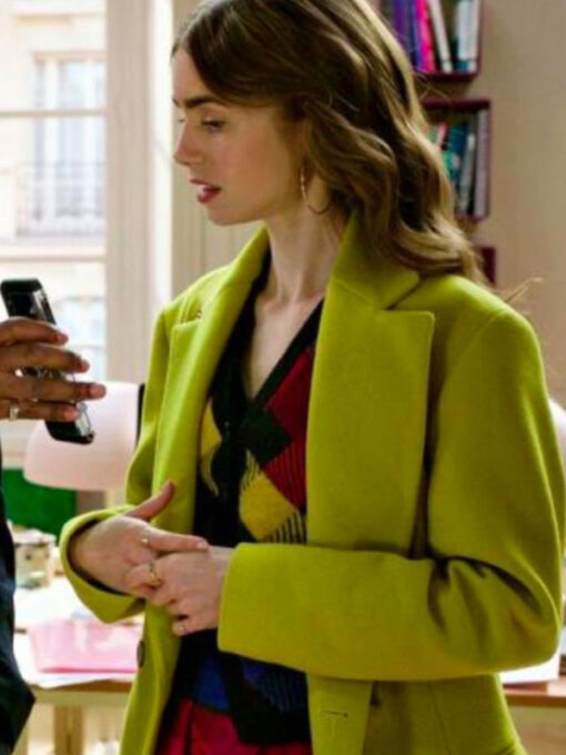 Lily Collins Lime Coat