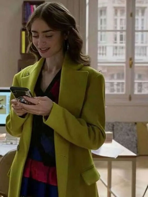 Lily Collins Lime Wool Coat