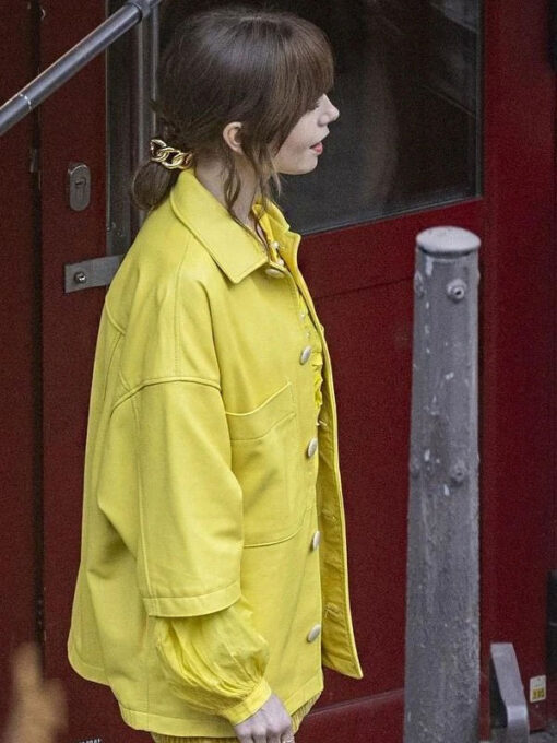 Lily Collins Oversized Yellow Cotton Jacket