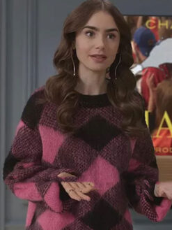 Lily Collins Pink Sweater