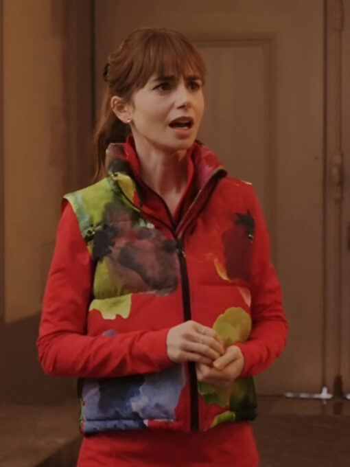 Lily Collins Red Vest